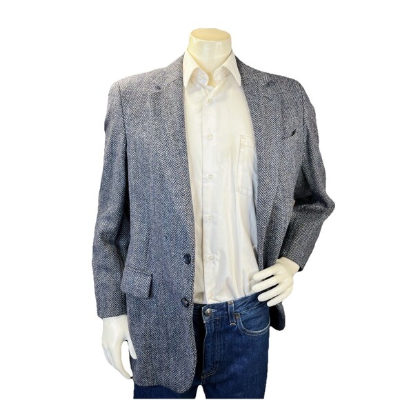 VINTAGE PACO RABANNE Mens 40R Blazer Herringbone Tweed Wool Sport Coat Jacket - Picture 2 of 16